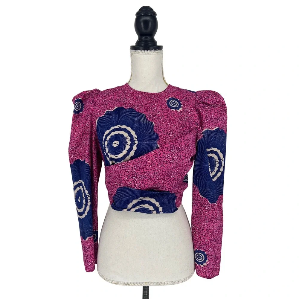 Ulla Johnson Eden Open Back Cotton Poplin Blouse Pink‎ Purple Floral Size 4